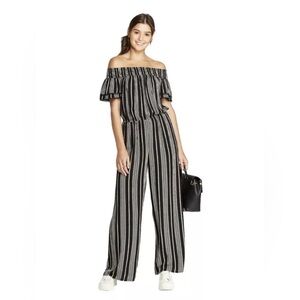 Black & White Vertical Striped Stretchy Jumpsuit